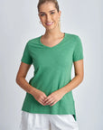 CLOTH PAPER SCISSORS-  Cotton V Neck Hi Low Hem Tee - Palm Green