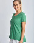 CLOTH PAPER SCISSORS-  Cotton V Neck Hi Low Hem Tee - Palm Green