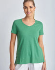 CLOTH PAPER SCISSORS-  Cotton V Neck Hi Low Hem Tee - Palm Green