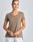CLOTH PAPER SCISSORS-  Cotton V Neck Hi Low Hem Tee - Twig