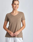 CLOTH PAPER SCISSORS-  Cotton V Neck Hi Low Hem Tee - Twig