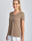 CLOTH PAPER SCISSORS-  Cotton V Neck Hi Low Hem Tee - Twig