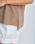 CLOTH PAPER SCISSORS-  Cotton V Neck Hi Low Hem Tee - Twig