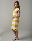 CLOTH PAPER SCISSORS -  Stripe Muscle Dress.  White/ Daffodil