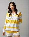 CLOTH PAPER SCISSORS -Stripe V Neck Sweater.  White/Daffodil