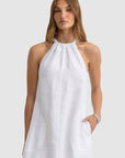ORTC - Luna Linen Halter Dress Full Length - White