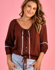 GO GIRL- Milkmaid Top.  Chocolate.