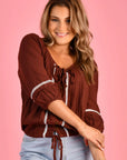 GO GIRL- Milkmaid Top.  Chocolate.