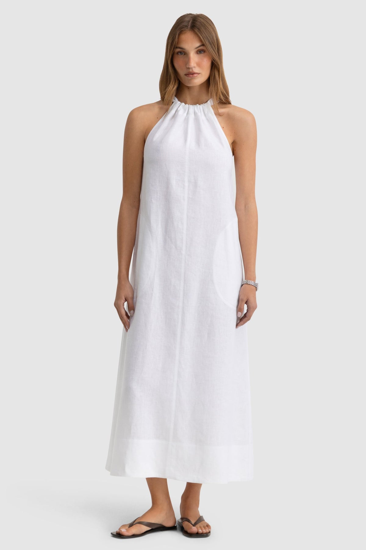 ORTC - Luna Linen Halter Dress Full Length - White