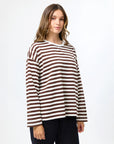 STELLA & GEMMA - Drop Shoulder Tee Choc Stripe