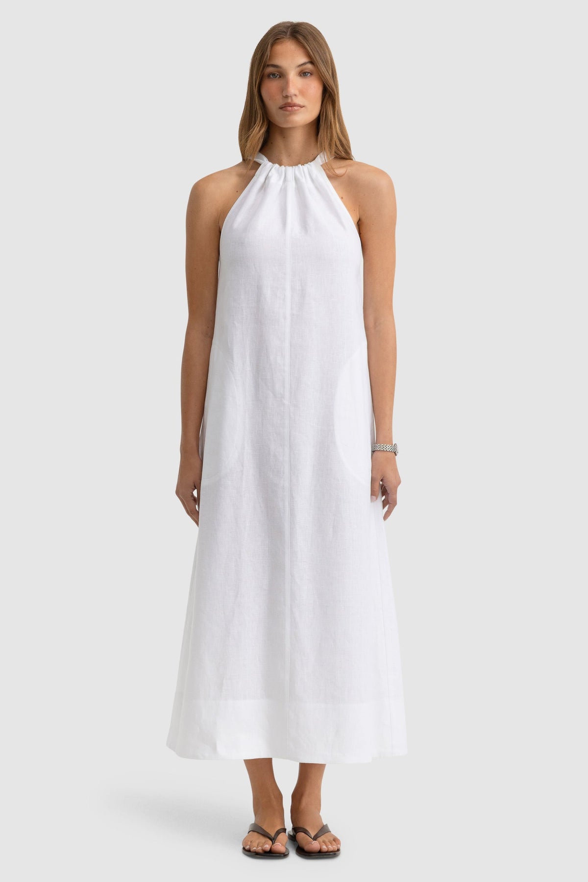 ORTC - Luna Linen Halter Dress Full Length - White