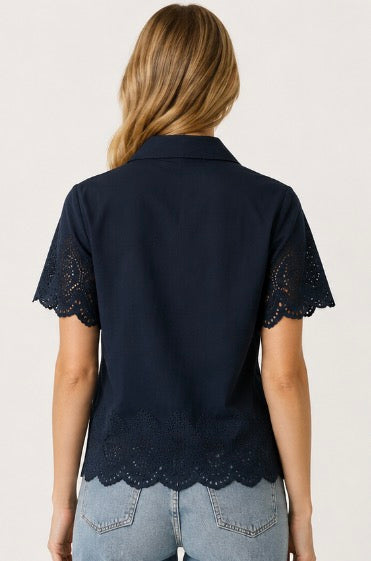 GOONDIWINDI - Salt Embroidered Cotton Shirt - Dark Navy
