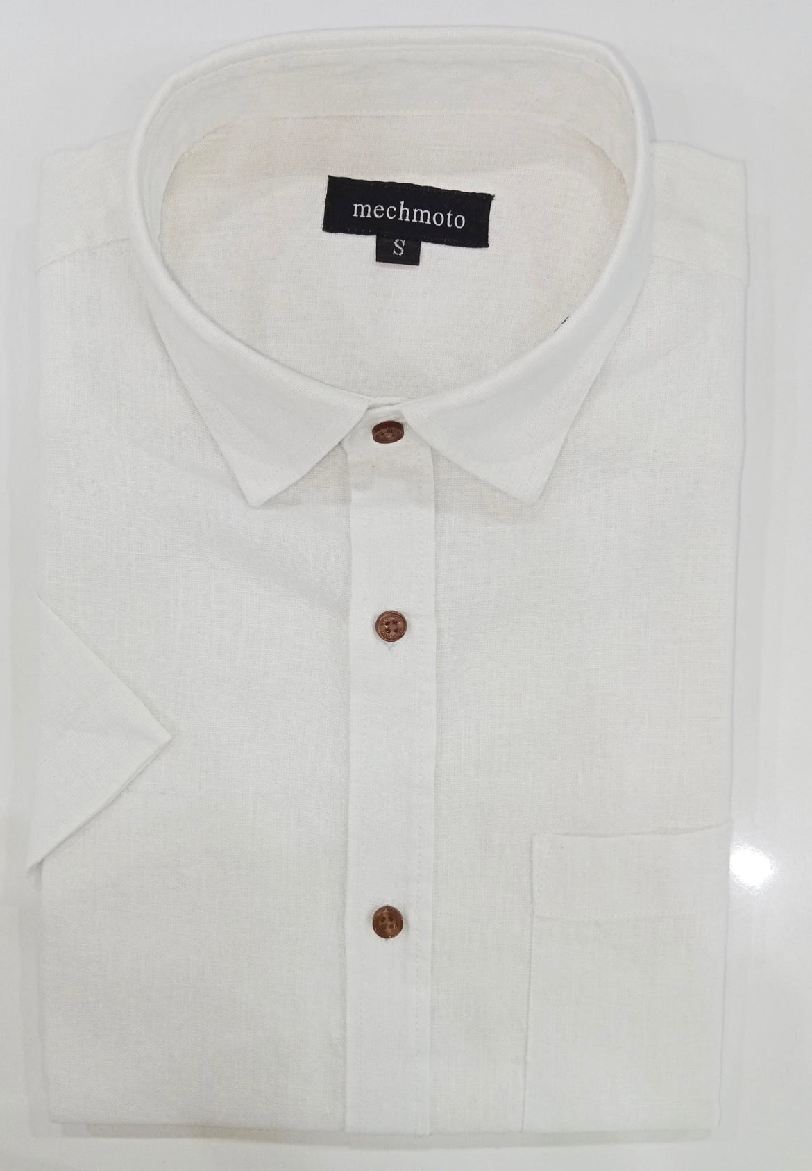MECHMOTO - Linen S/S Shirt with chest pocket back box pleat - Natural