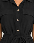 HOLMES & FALLON - Button Through Trench Dress with built in belt- Black