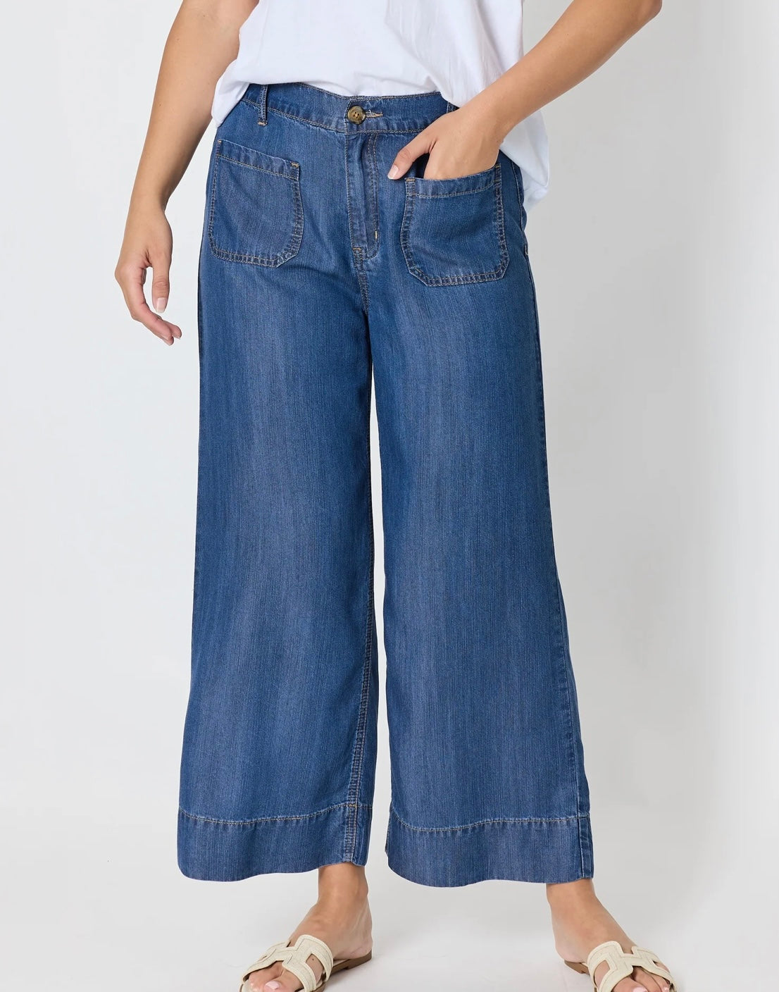 Threadz Dune Carpenter Crop Wide Leg Denim Jeans