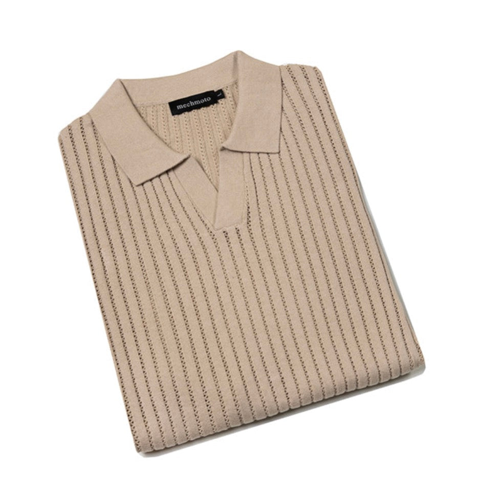 MECHMOTO - Johnny Collar Polo with chain link stripe - Beige