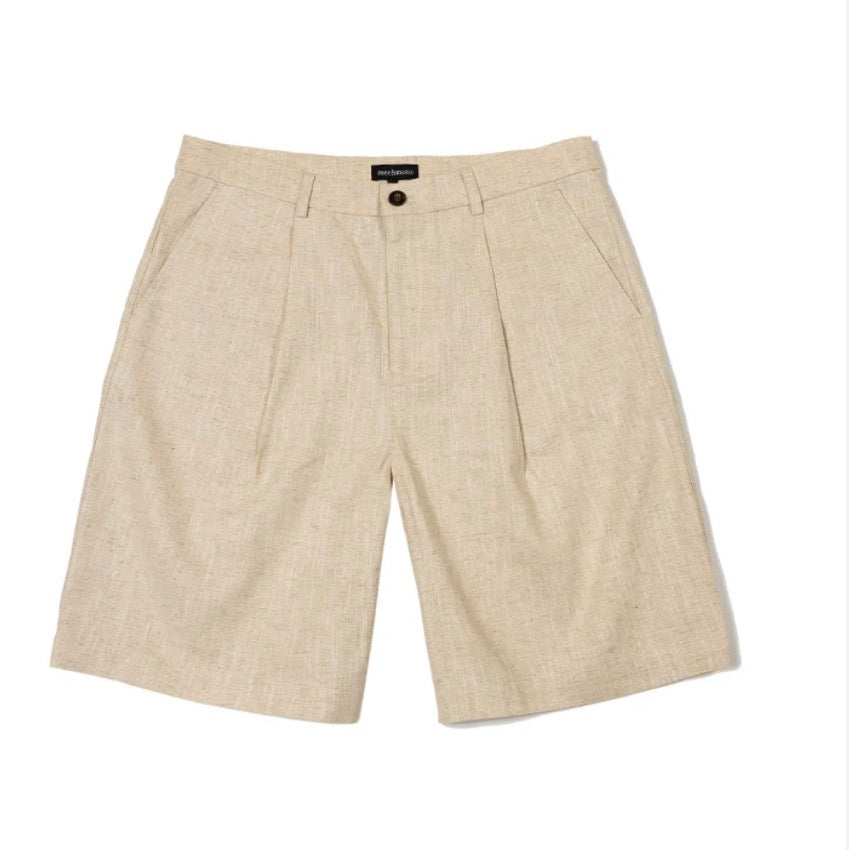 MECHMOTO - Side Pocket Pleated Short with two button flap pockets - Natural