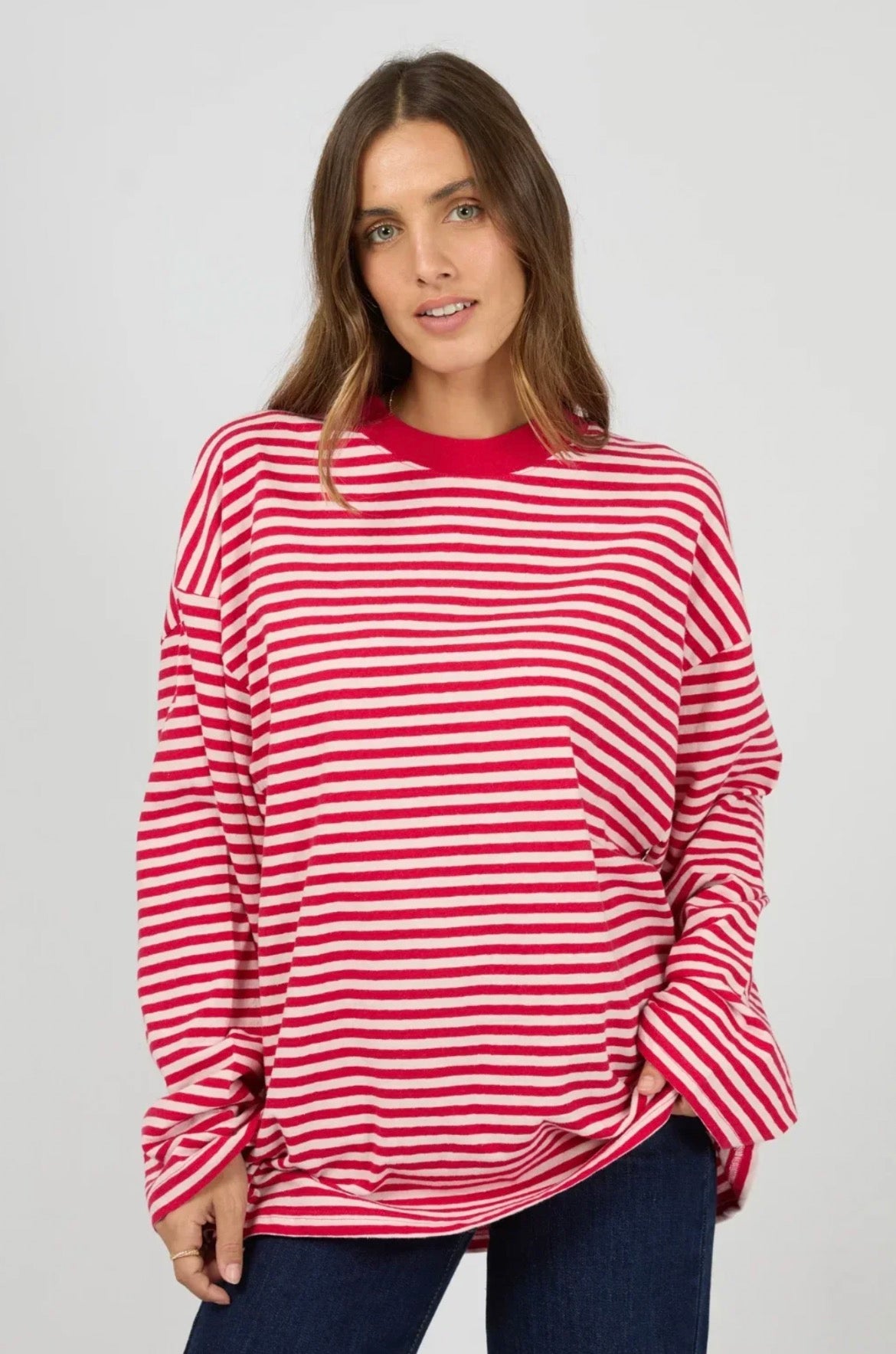ALL ABOUT EVE - Paloma LS Stripe Tee - Ruby