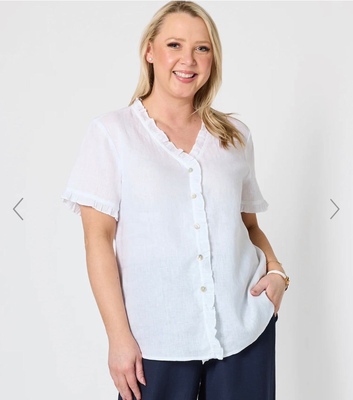 GORDON SMITH - Audrey Linen Short Sleeve Ruffle Shirt - Optical White