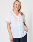 GORDON SMITH - Audrey Linen Short Sleeve Ruffle Shirt - Optical White