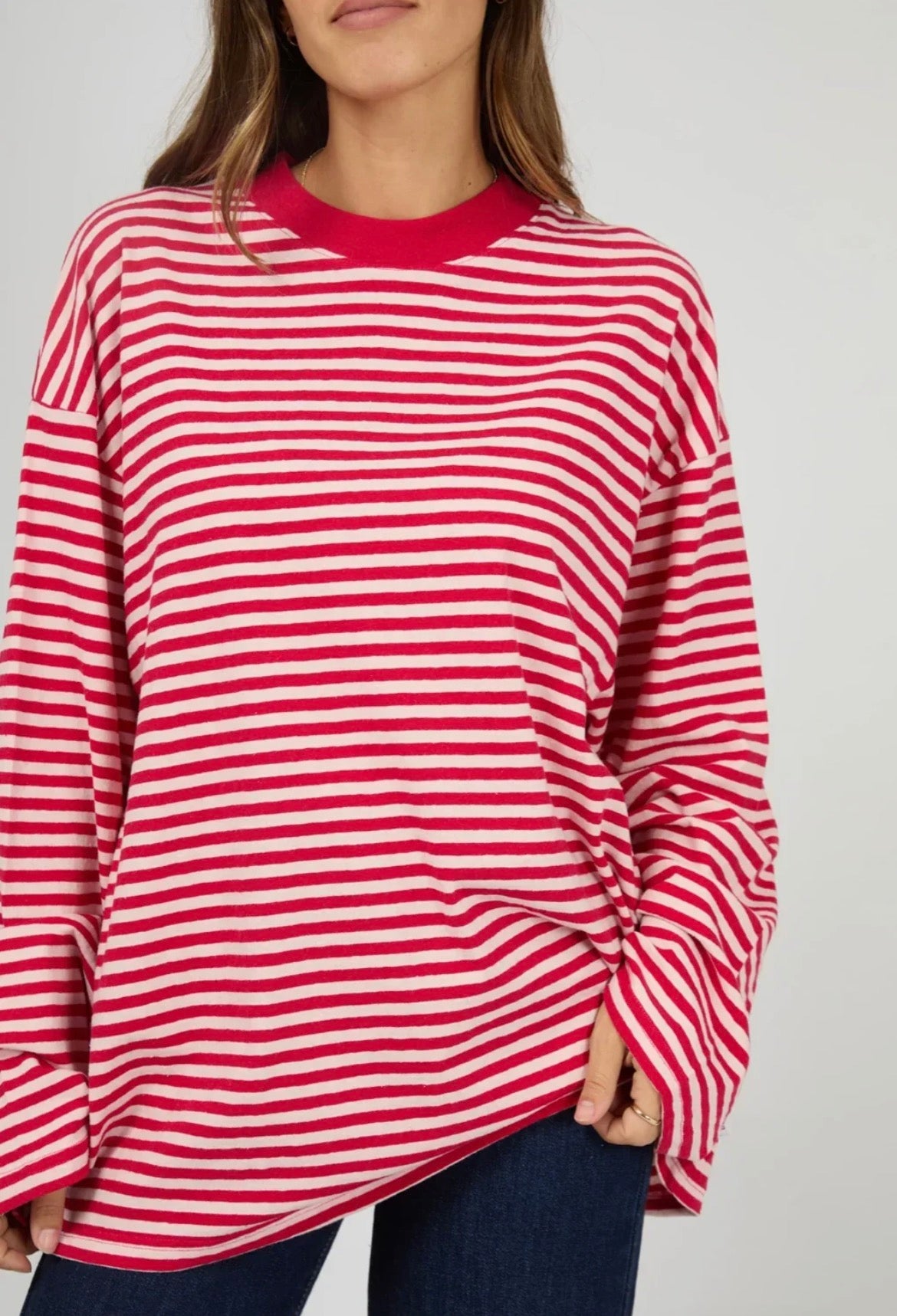 ALL ABOUT EVE - Paloma LS Stripe Tee - Ruby