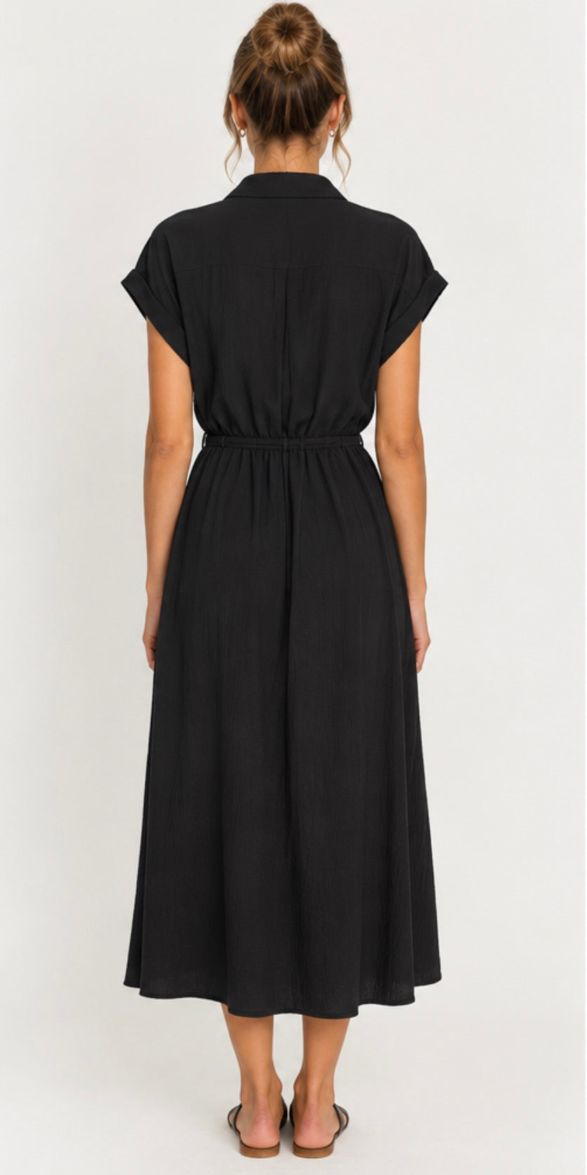 HOLMES &amp; FALLON - Button Through Trench Dress with built in belt- Black