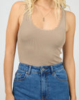 ALL ABOUT EVE - Washed Rib Lace Tank - Stone