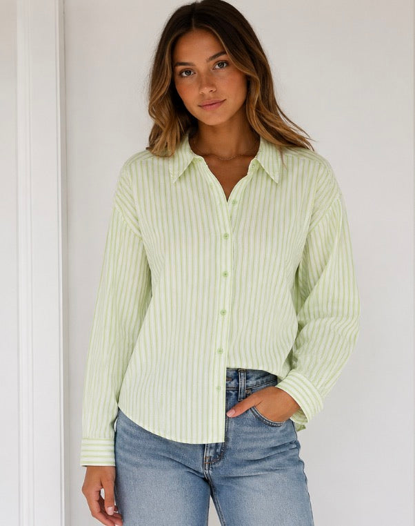 TINTA - Jane Stripe Shirt - Lime Green