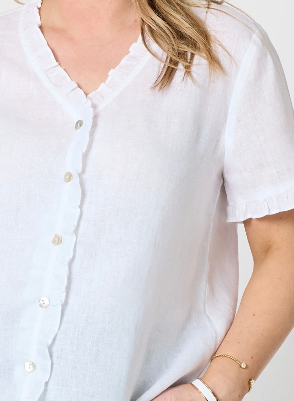 GORDON SMITH - Audrey Linen Short Sleeve Ruffle Shirt - Optical White