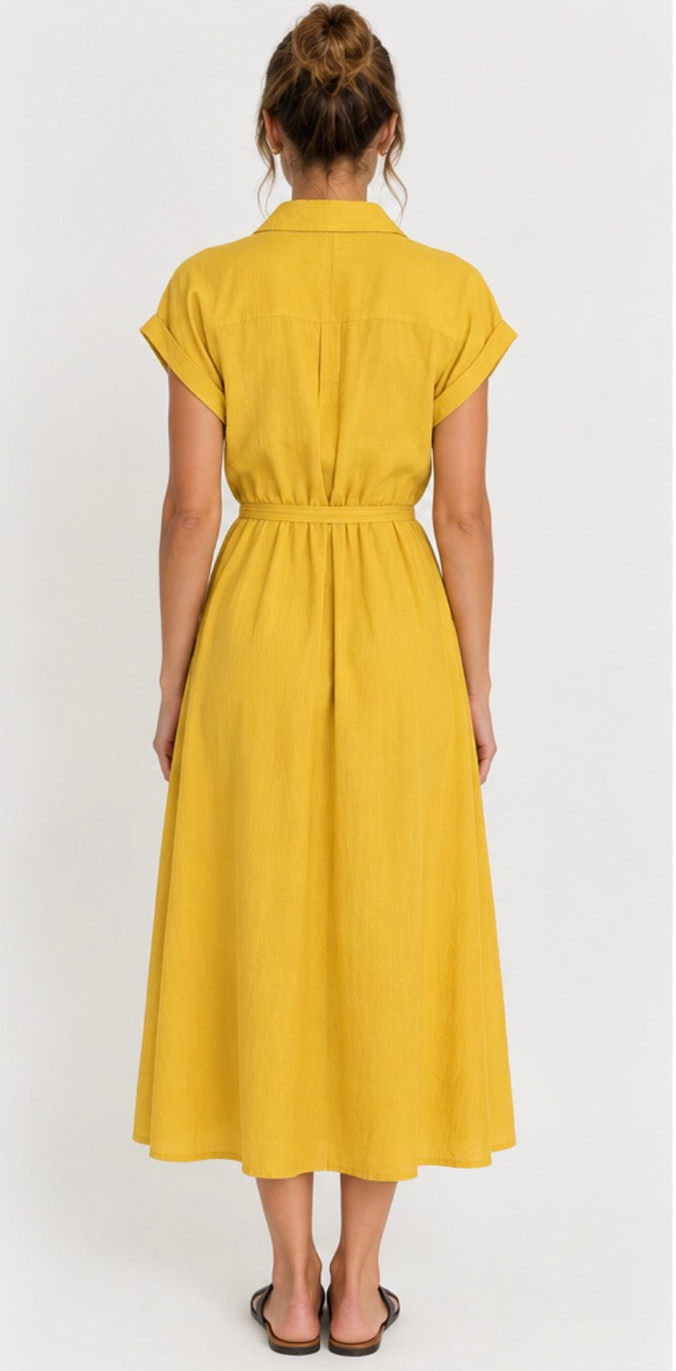 HOLMES &amp; FALLON - Button Through Trench Dress with built in belt - Yellow