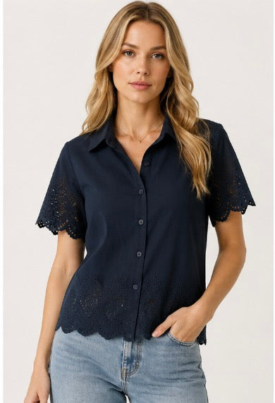 GOONDIWINDI - Salt Embroidered Cotton Shirt - Dark Navy