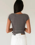 ALL ABOUT EVE - Wash Rib Scoop Neck Tee - Charcoal