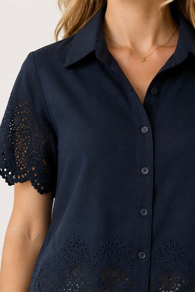 GOONDIWINDI - Salt Embroidered Cotton Shirt - Dark Navy