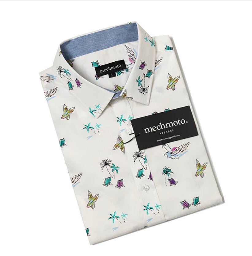 MECHMOTO - S/S Shirt with surfboard print Contrast in collar and cuffs
