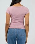 ALL ABOUT EVE - Wash Rib Scoop Neck Tee - Quartz Pink