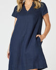 GORDON SMITH - Delta Lino Dress - Navy