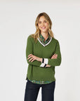 GORDON SMITH Harvard V Neck Jumper - Khaki