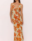 MINK PINK - Green & Orange Floral Keyhole Estelle Midi Dress