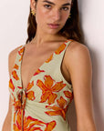 MINK PINK - Green & Orange Floral Keyhole Estelle Midi Dress