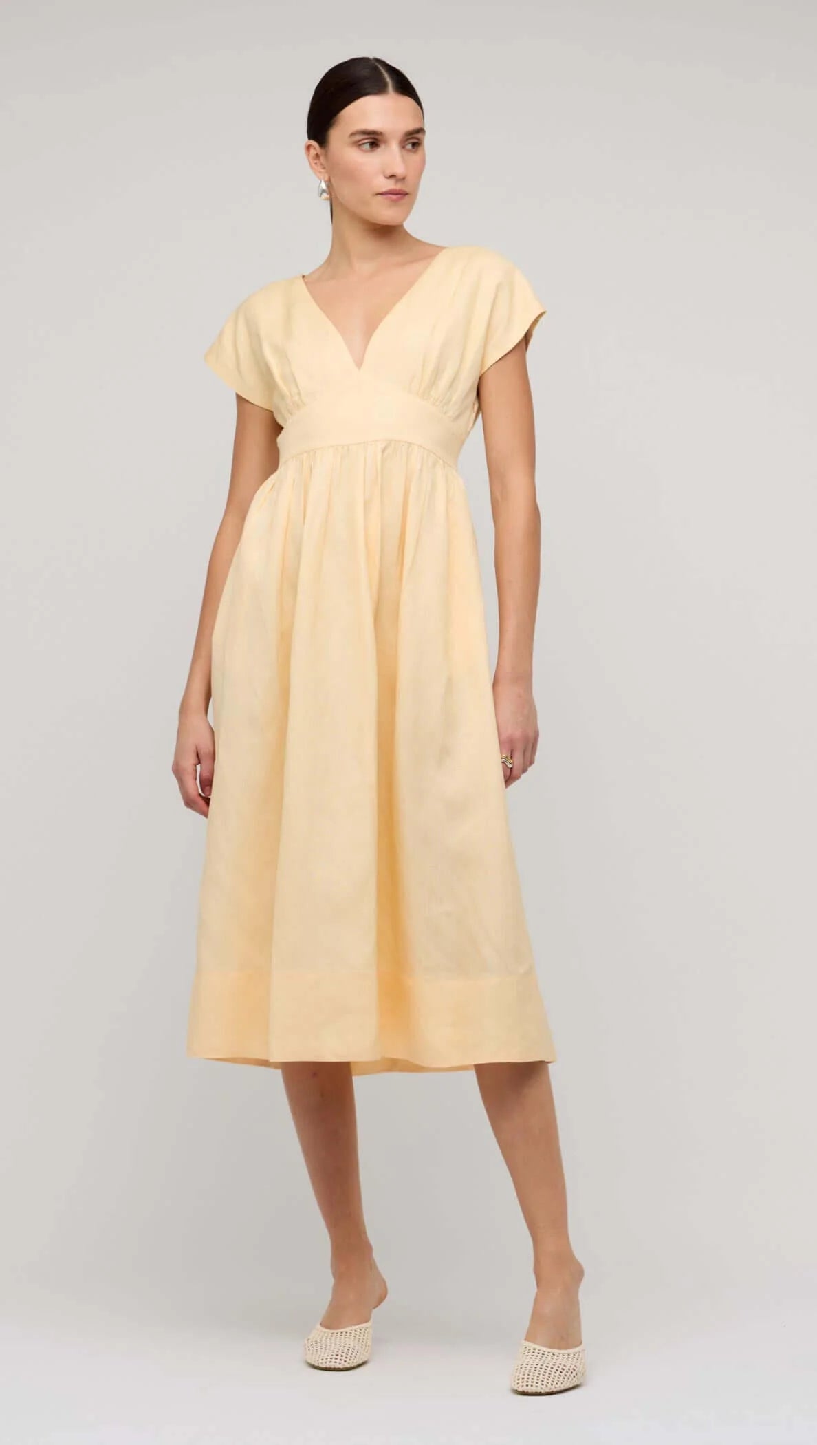 butter yellow linen midi dress Butter Yellow Bare Shoulder Crepe Midi Dress shopaleena
