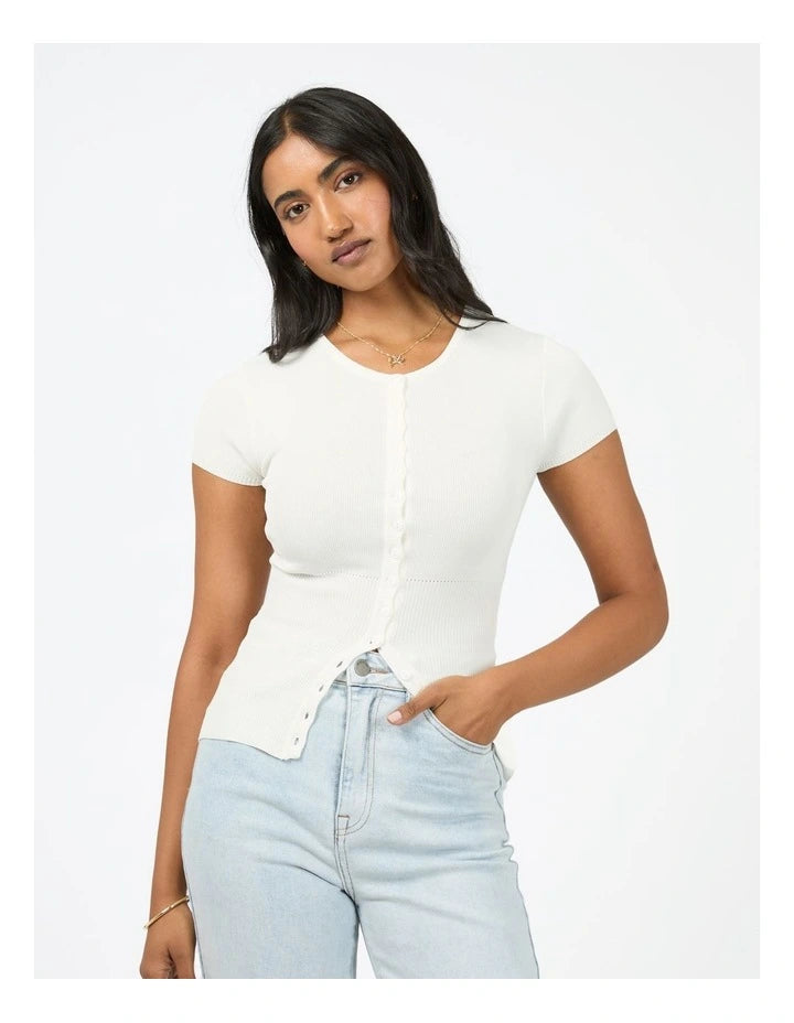 ALL ABOUT EVE - Olive Knit Top - White