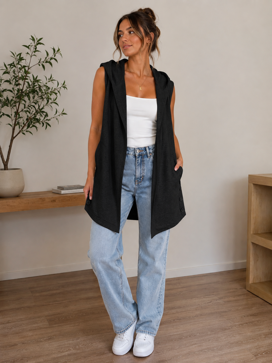 THREADZ - Hooded Cardigan - Black