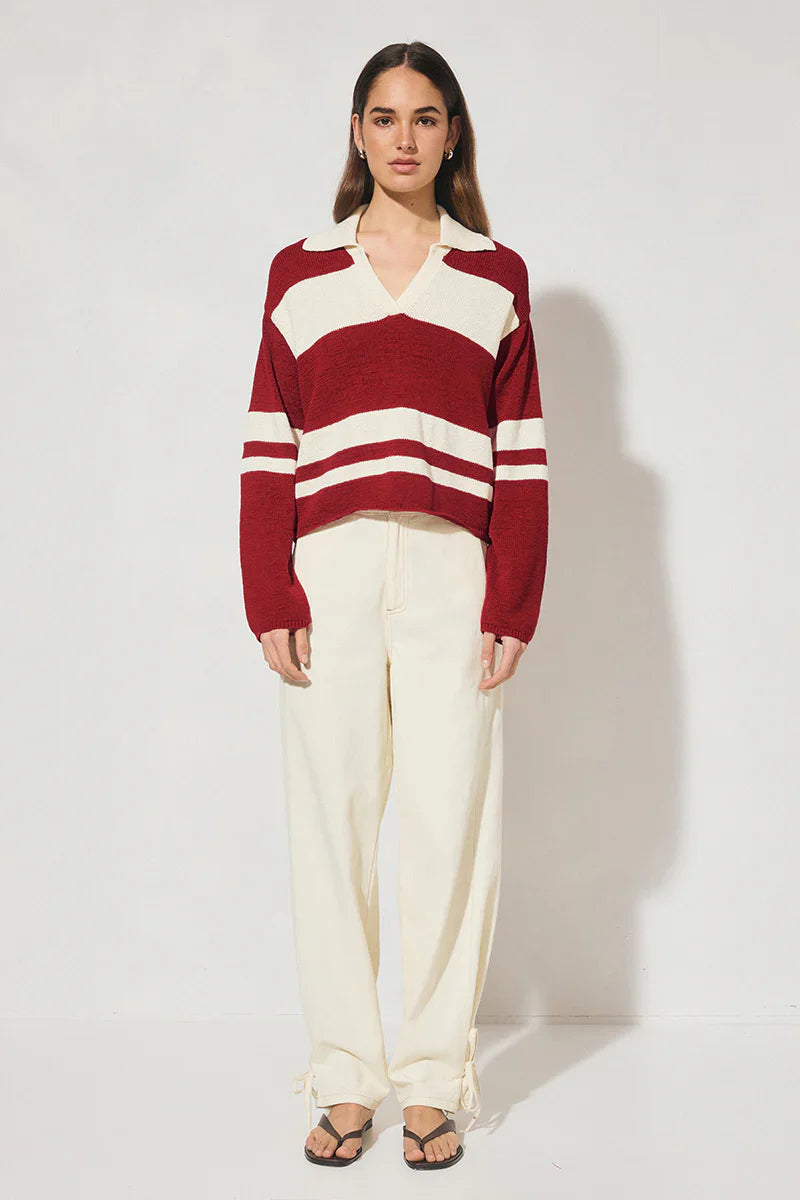 MON RENN - Cosmo Knit Jumper - Burgandy Cream Stripe