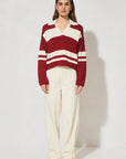 MON RENN - Cosmo Knit Jumper - Burgandy Cream Stripe