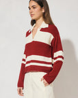 MON RENN - Cosmo Knit Jumper - Burgandy Cream Stripe