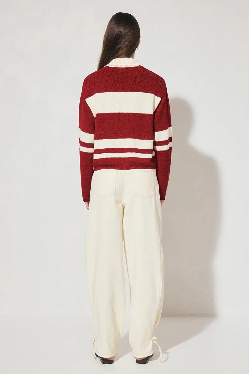 MON RENN - Cosmo Knit Jumper - Burgandy Cream Stripe