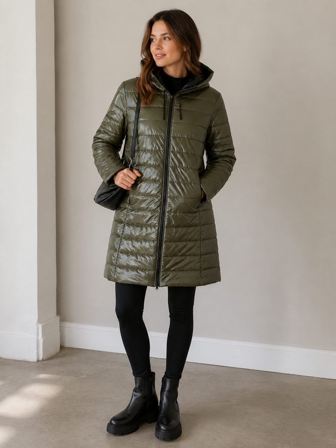 PRETTY IN PINK - Reversible Down Jacket - Olive/Black