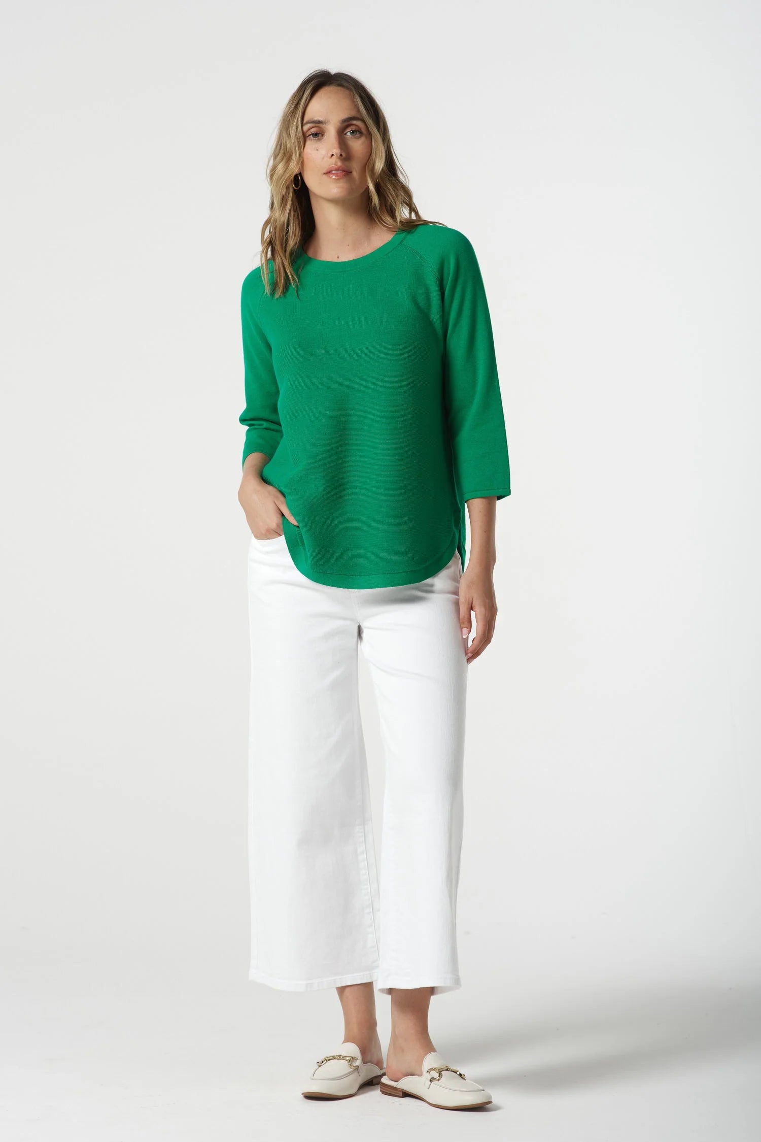 GOONDIWINDI - Sorbet Cotton 3/4 Sleeve Raglan Knit - Bright Green