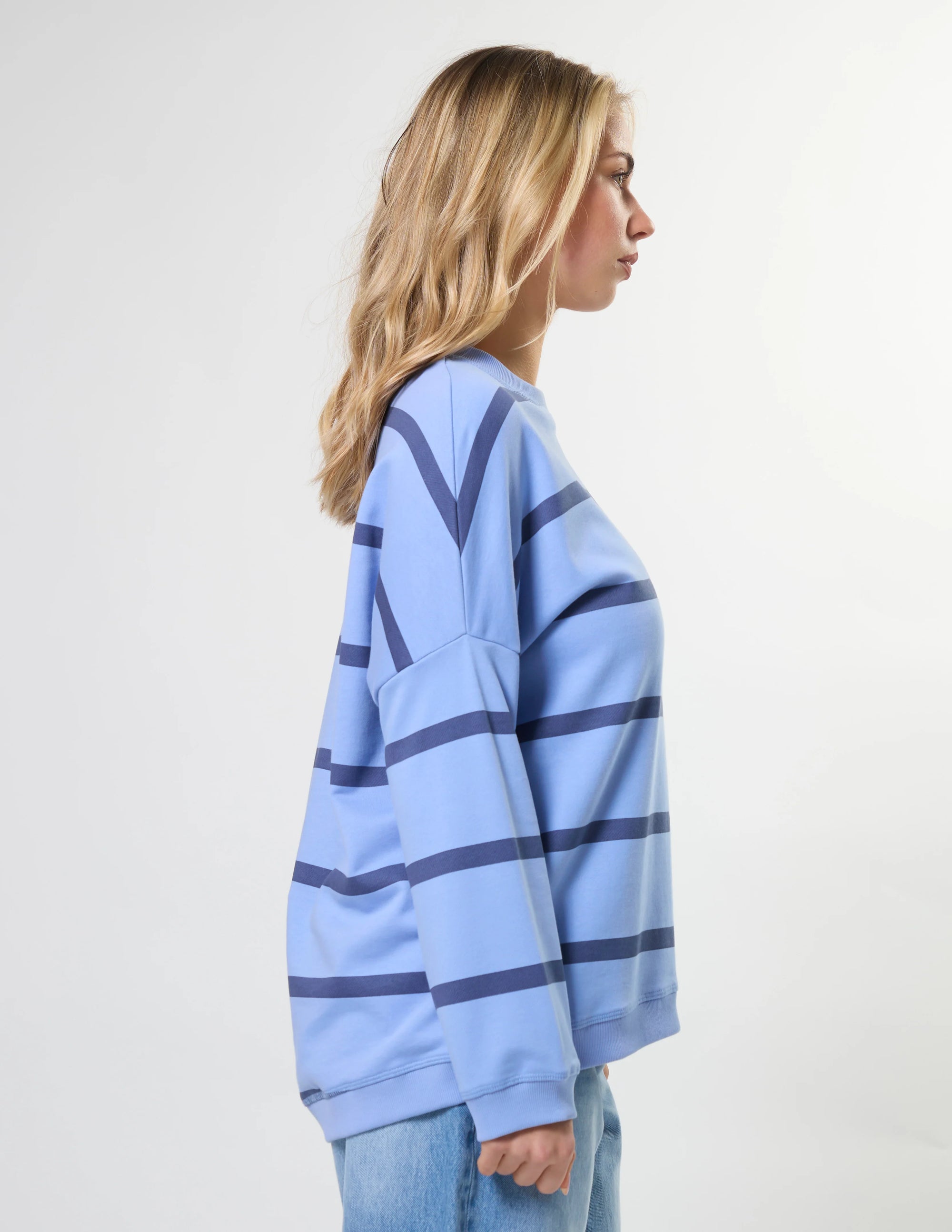 STELLA + Gemma - Newport Relaxed Crew - Cornflower Baby Cross Stripe