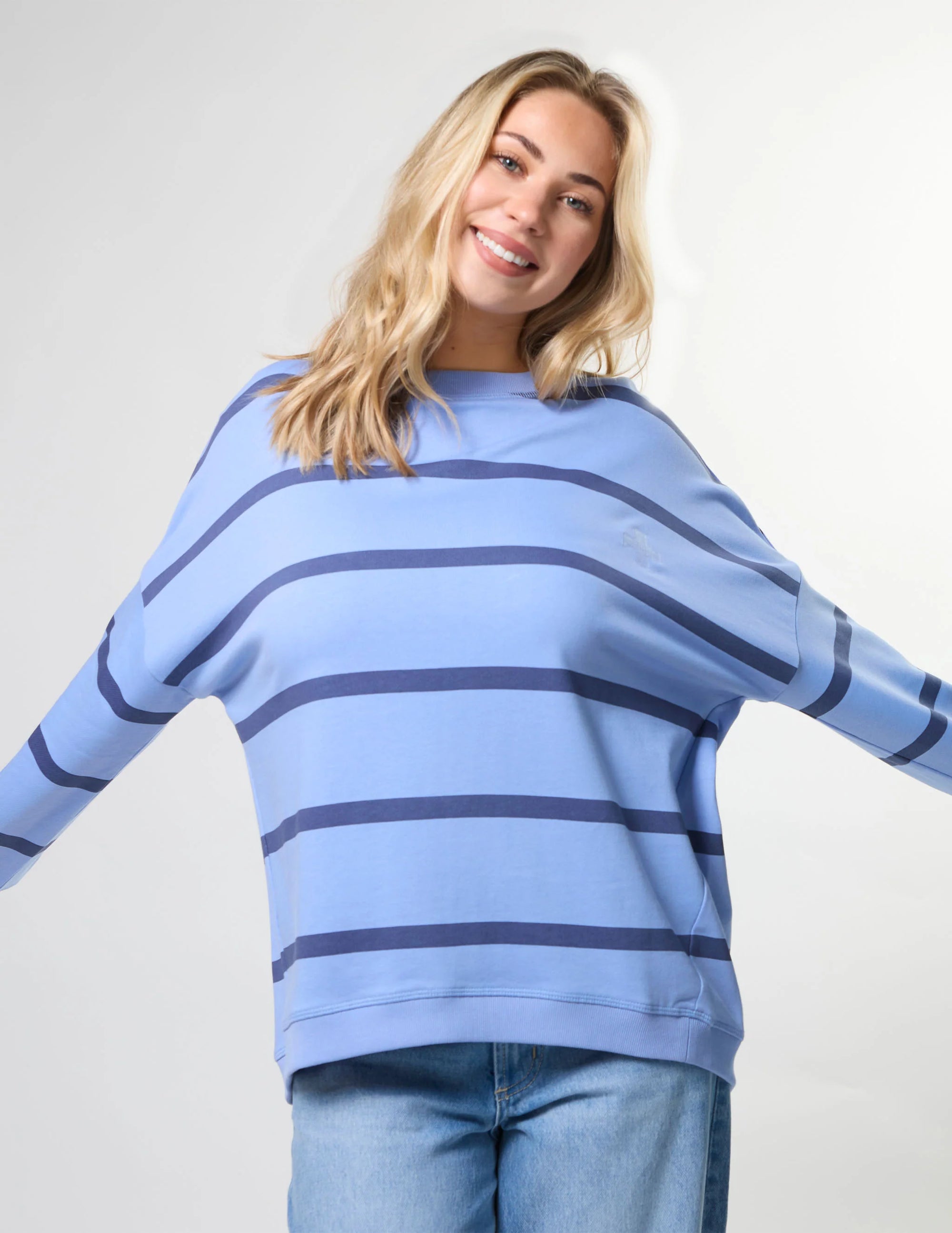 STELLA + Gemma - Newport Relaxed Crew - Cornflower Baby Cross Stripe